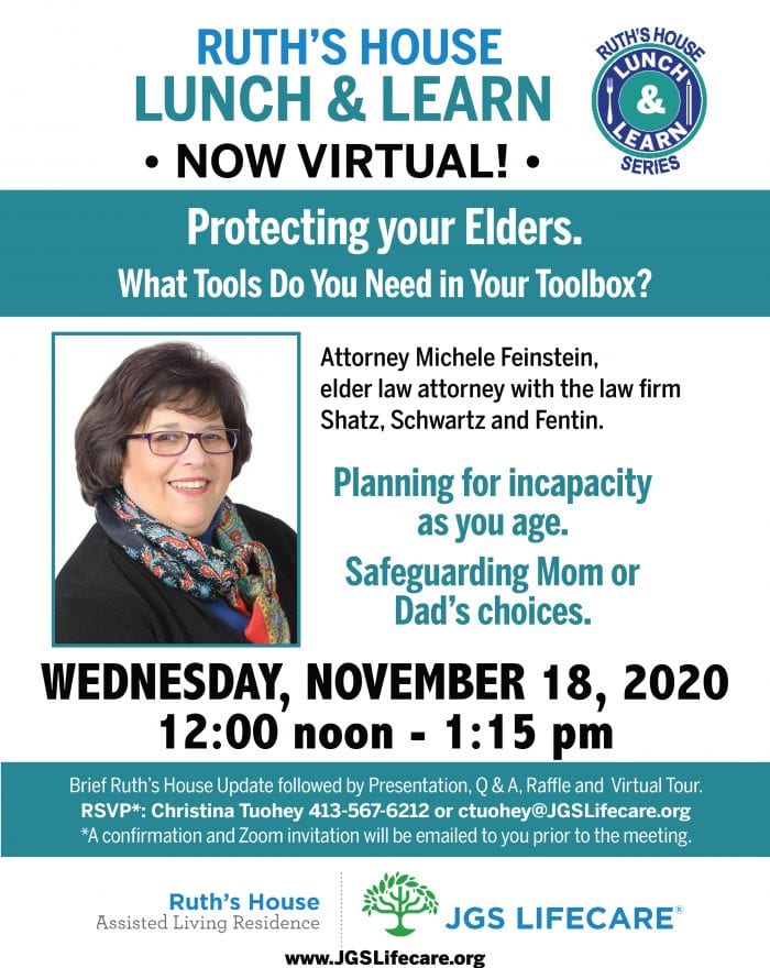 Ruth's House Lunch and Learn Flyer with Attorney Michele Feinstein